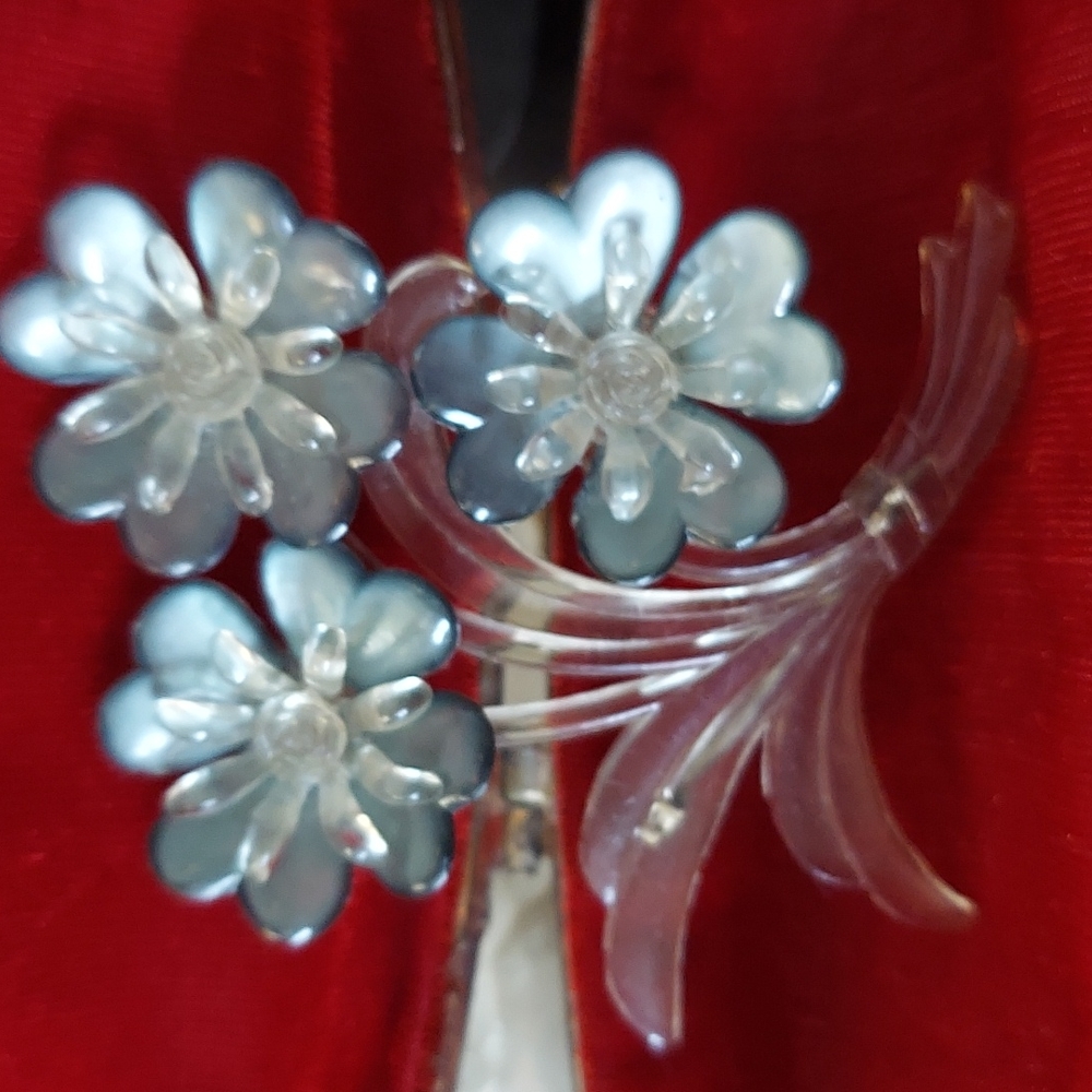 Large Lucite Blue Flower Brooch